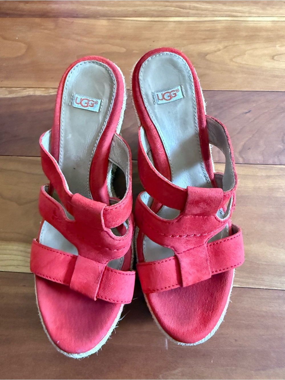 UGG Red Suede Open-Toe Slide Sandals